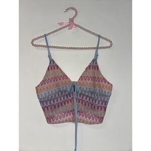 Women’s Knit Tank Baby Cami Flowers Sz Sm 70s Y2K Funky VTG Fairy‎ Event Concert